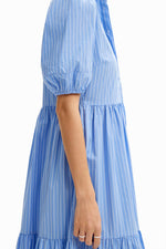 W's  Striped Midi Shirt Dress - Light Blue