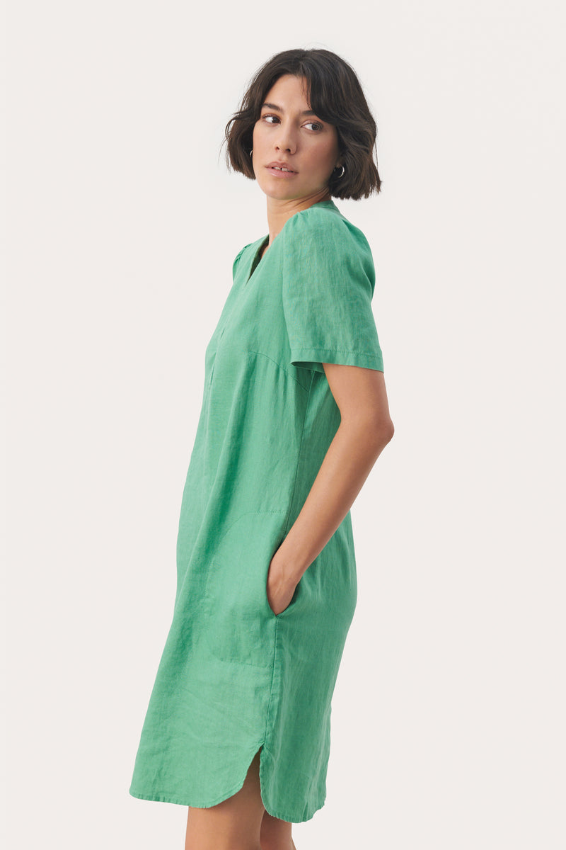W's Aminase Linen Dress - Green Spruce
