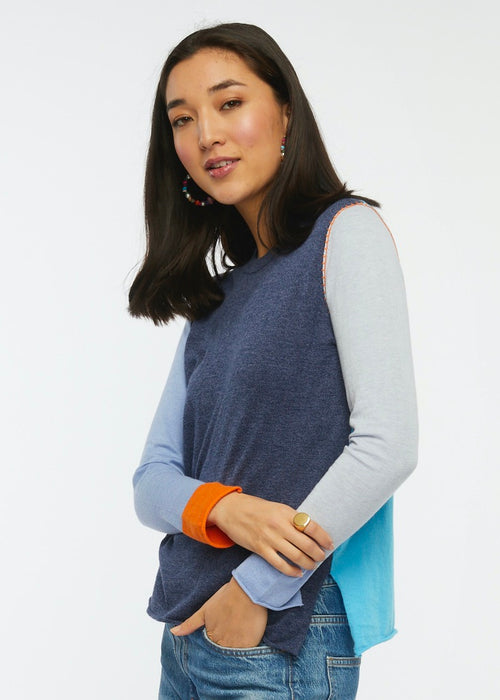 W's Colour Block Sweater - Denim
