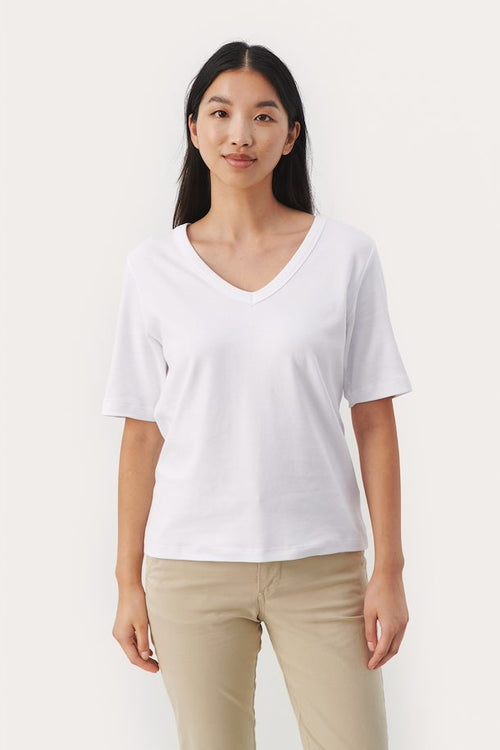W's Ratansa Cotton V-neck Shirt - Bright White