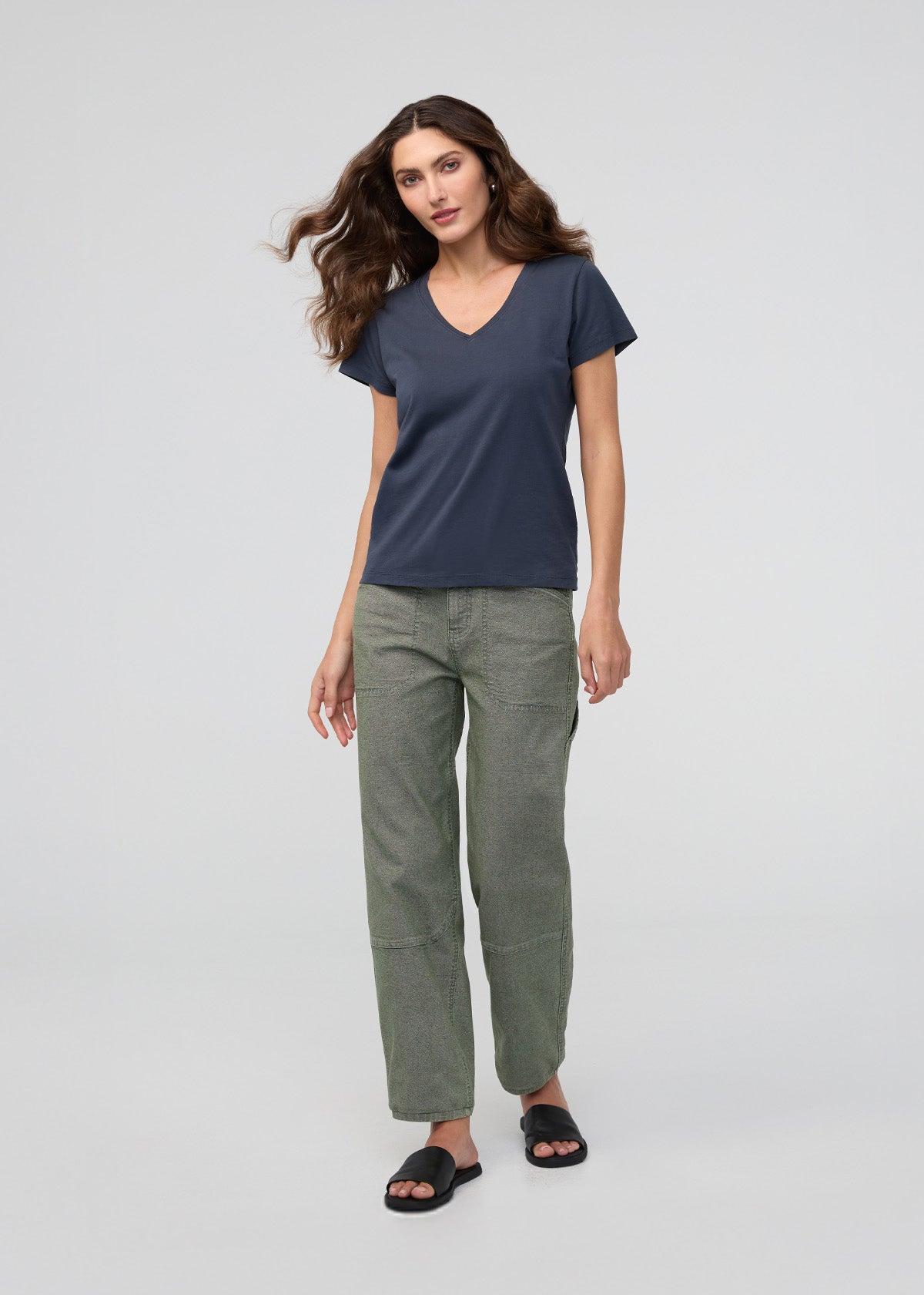 DU/ER Women's PurePima Slim V-Neck - Navy