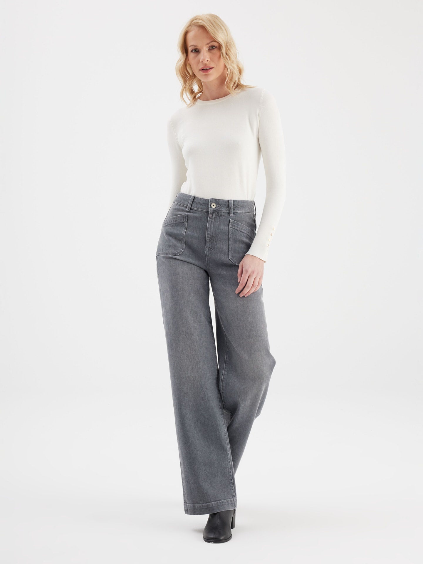 CUP OF JOE DENIM Mira High Waist Wide Leg - Grey Vintage