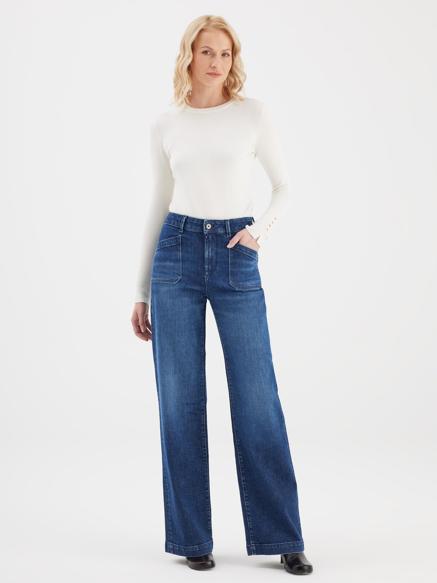 CUP OF JOE DENIM Mira High Waist Wide Leg - Dark Blue