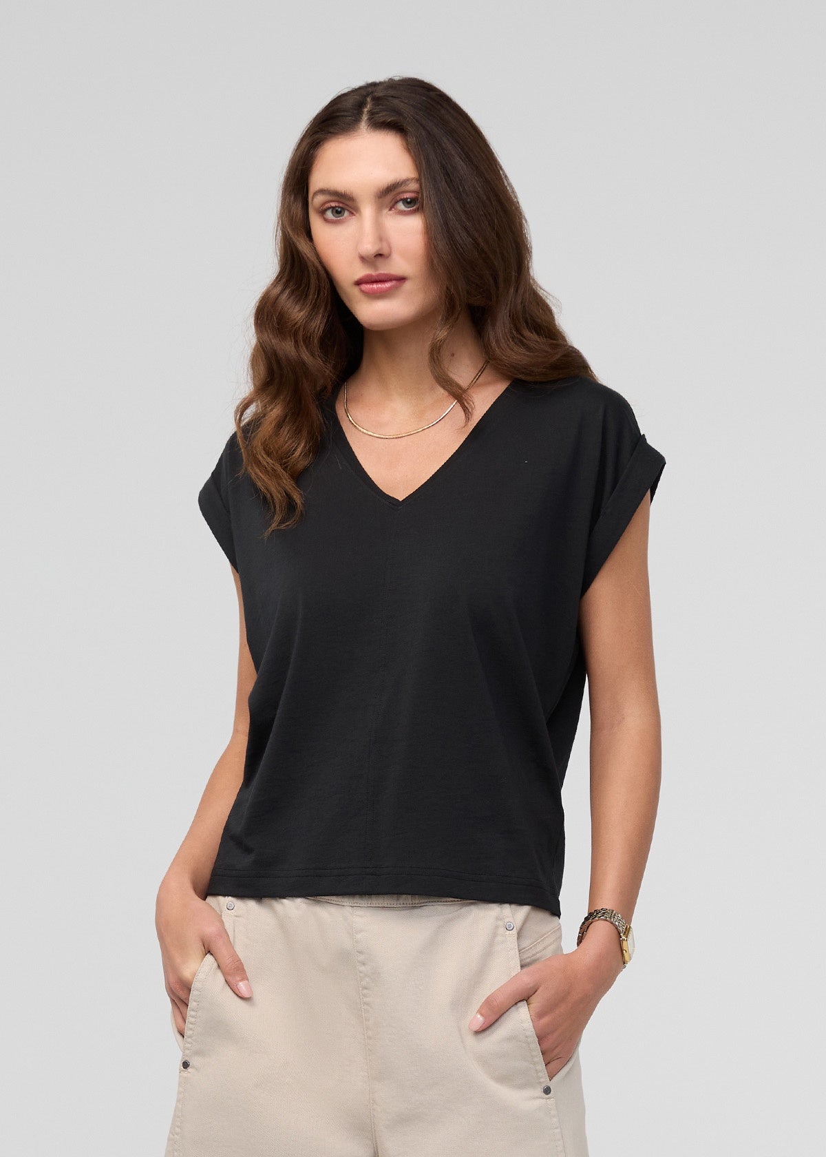 DU/ER Women's PurePima Dolman V-Neck - Black