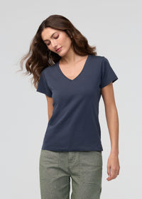 DU/ER Women's PurePima Slim V-Neck - Navy