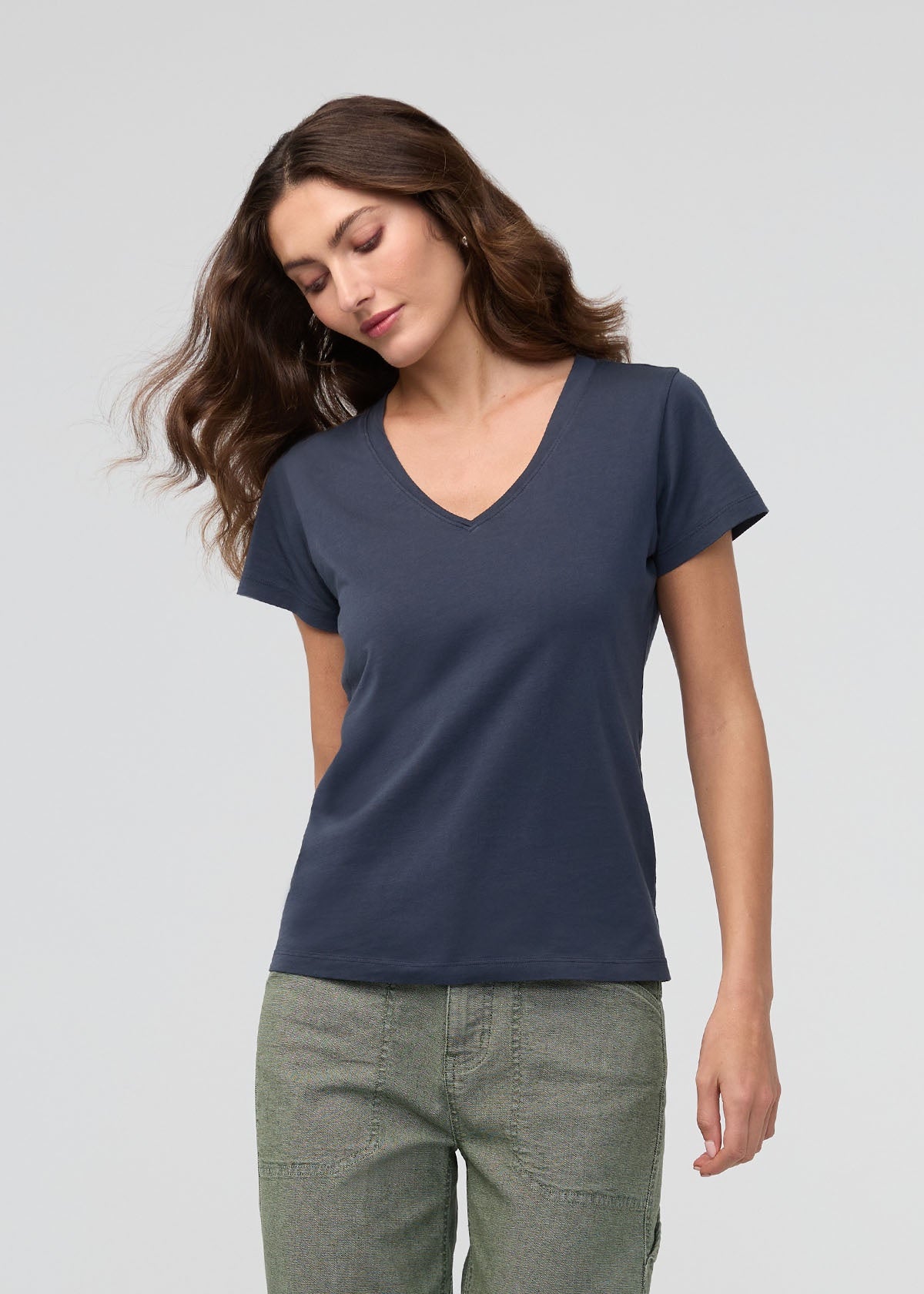 DU/ER Women's PurePima Slim V-Neck - Navy