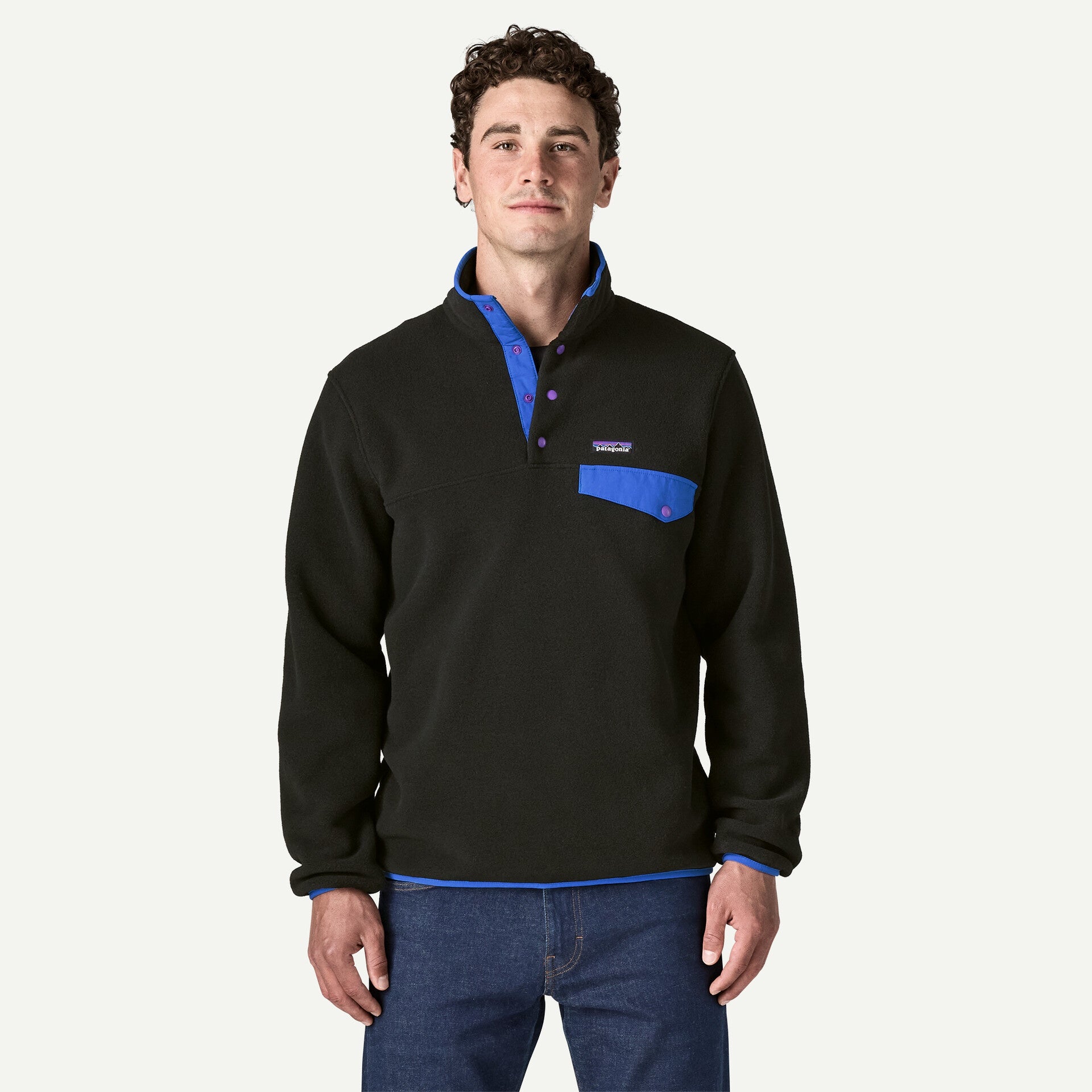 PATAGONIA Men's Lightweight Synch Snap-T Pullover - Black/P6 Blue