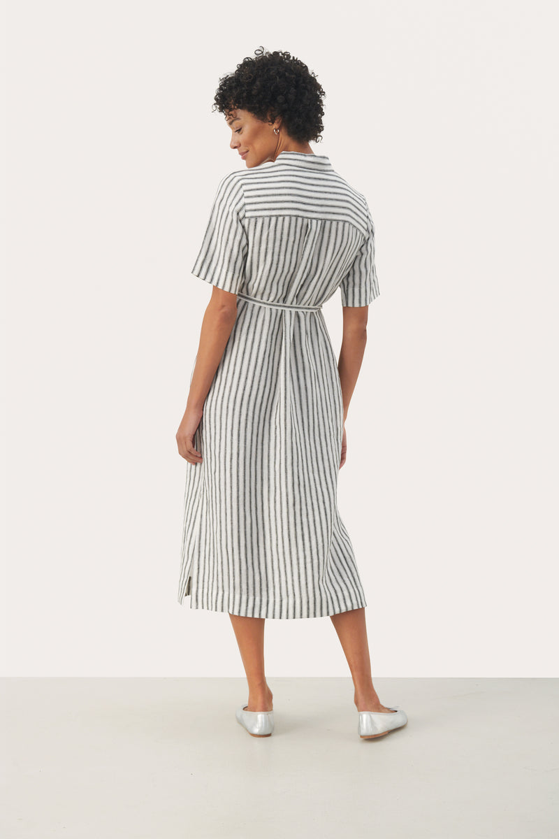 W's Emmalou Linen Dress - Black Stripe