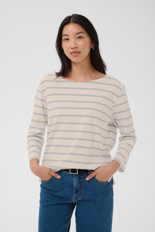 PART TWO NelaPW T-Shirt - Eggnog With Grey Stripe