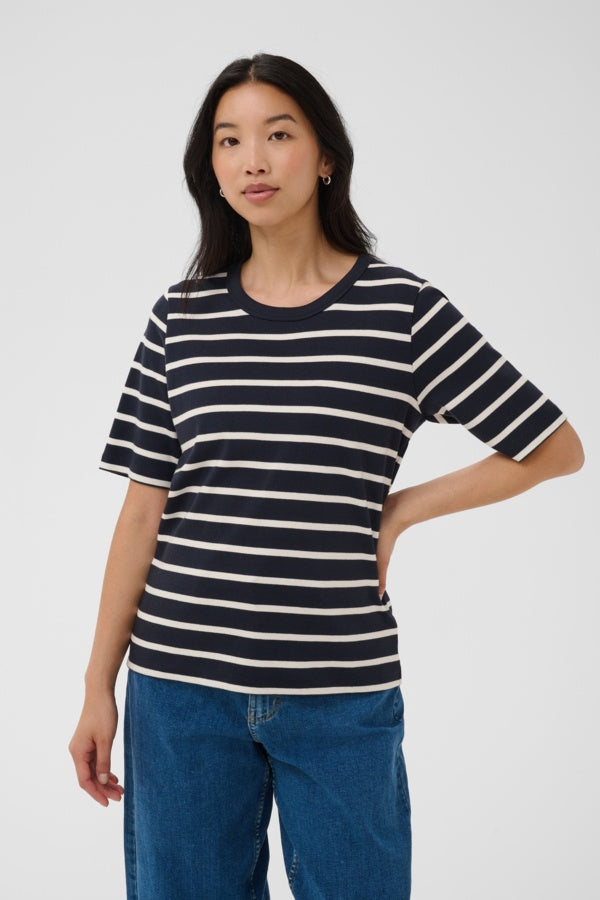PAT TWO RatanaPW T-Shirt - Navy with Eggnog Stripes