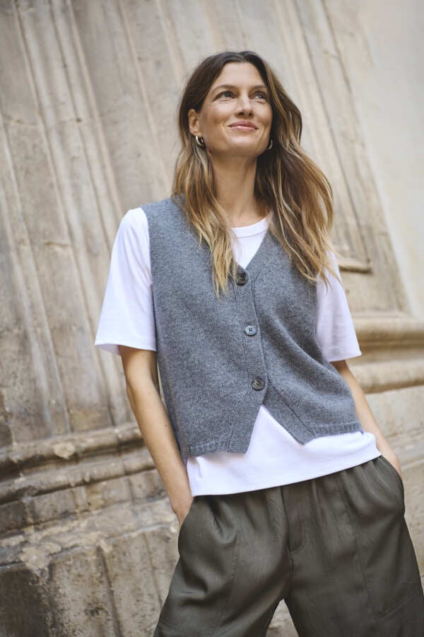 PART TWO SylvaPW Knit Waistcoat - Medium Grey Melange