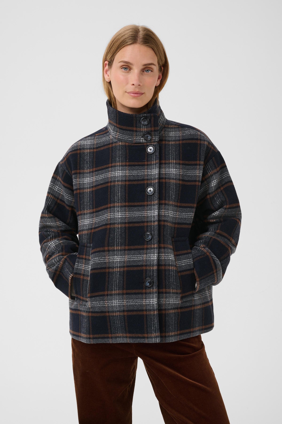 PART TWO CellyPW Coat - Dark Navy Check