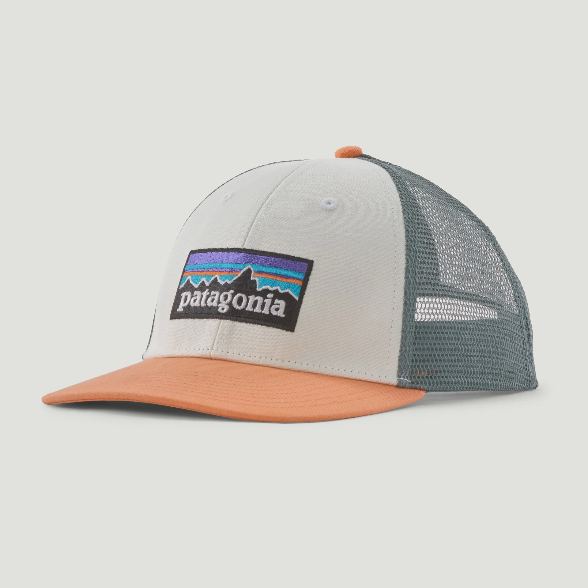 PATAGONIA P-6 Logo LoPro Trucker Hat - White w/Peach Sherbet