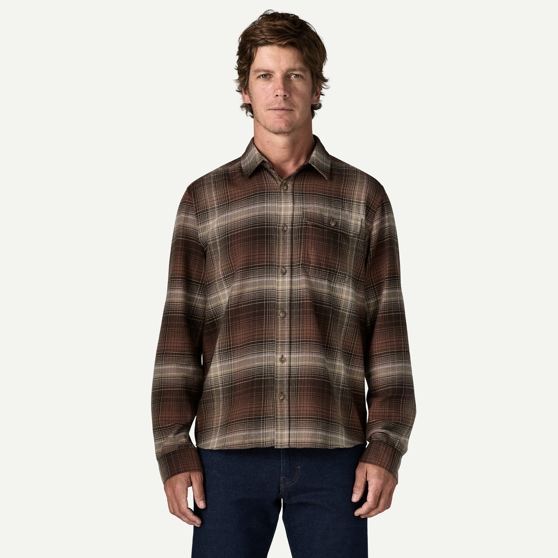 PATAGONIA Men's Long Sleeved Lightweight Fjord Flannel Shirt - Melting Ombre/Den Brown