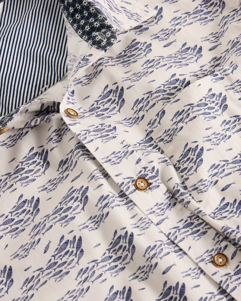 White Stuff - Mens -Shoal Fish Printed Shirt - White Print