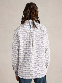 White Stuff - Mens -Shoal Fish Printed Shirt - White Print