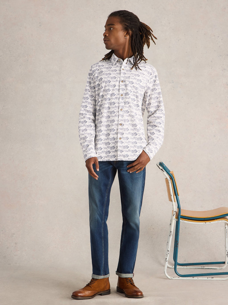 White Stuff - Mens -Shoal Fish Printed Shirt - White Print