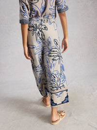 WHITE STUFF Shelly Linen Crop Blend Culotte - Ivory Print