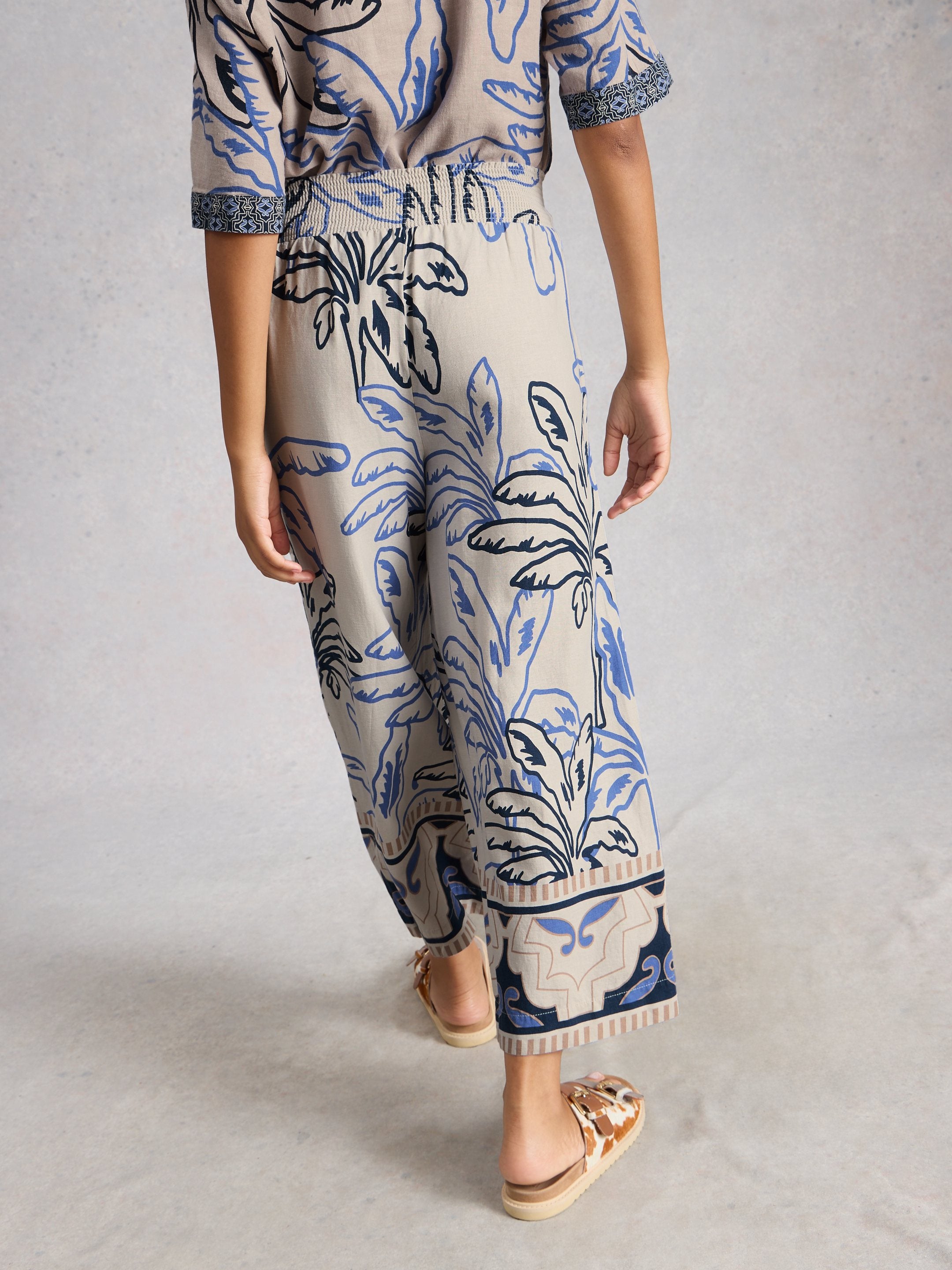 WHITE STUFF Shelly Linen Crop Blend Culotte - Ivory Print