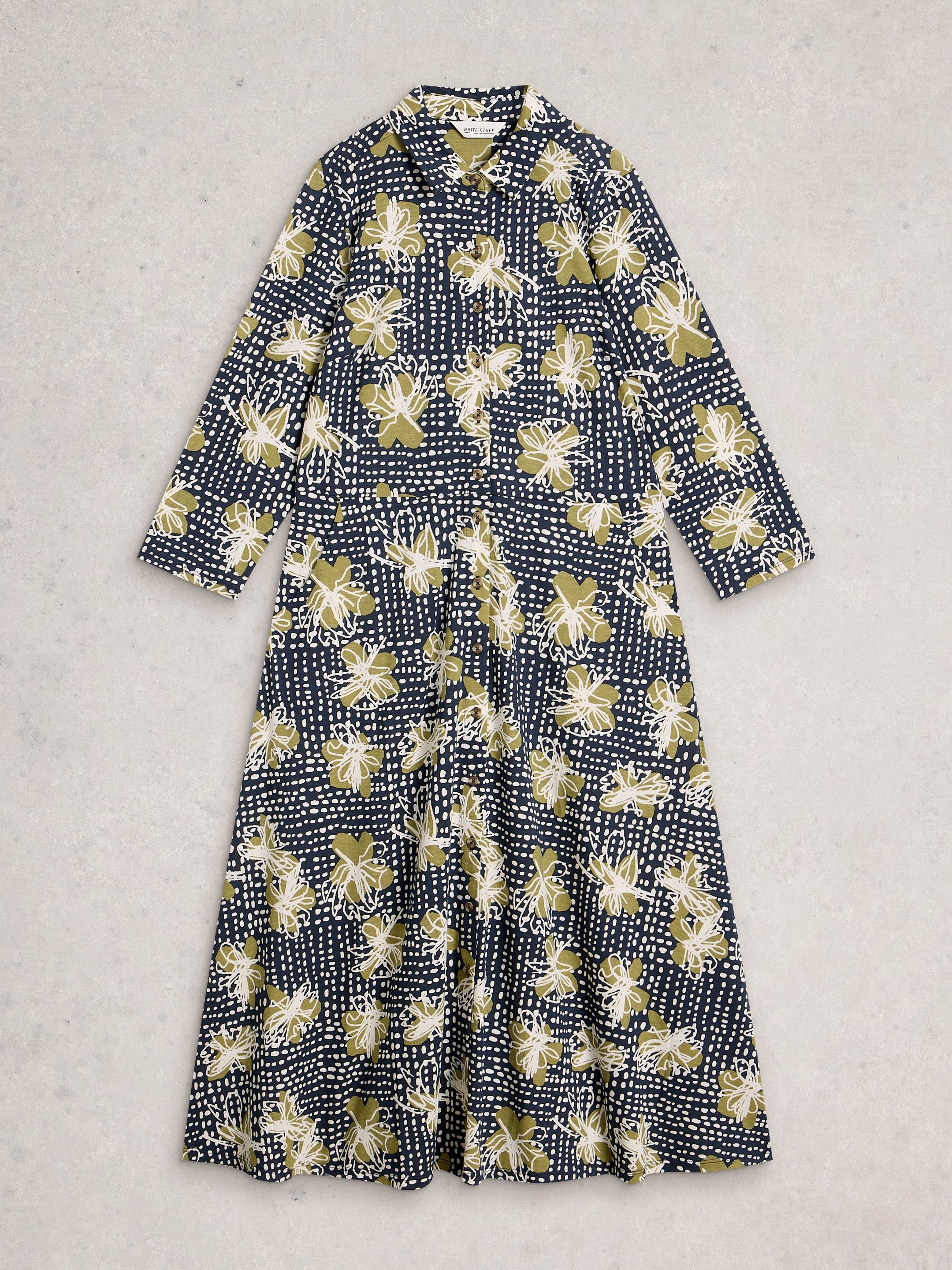 WHITE STUFF Women's Rua Jersey Shirt Dress - Navy Print