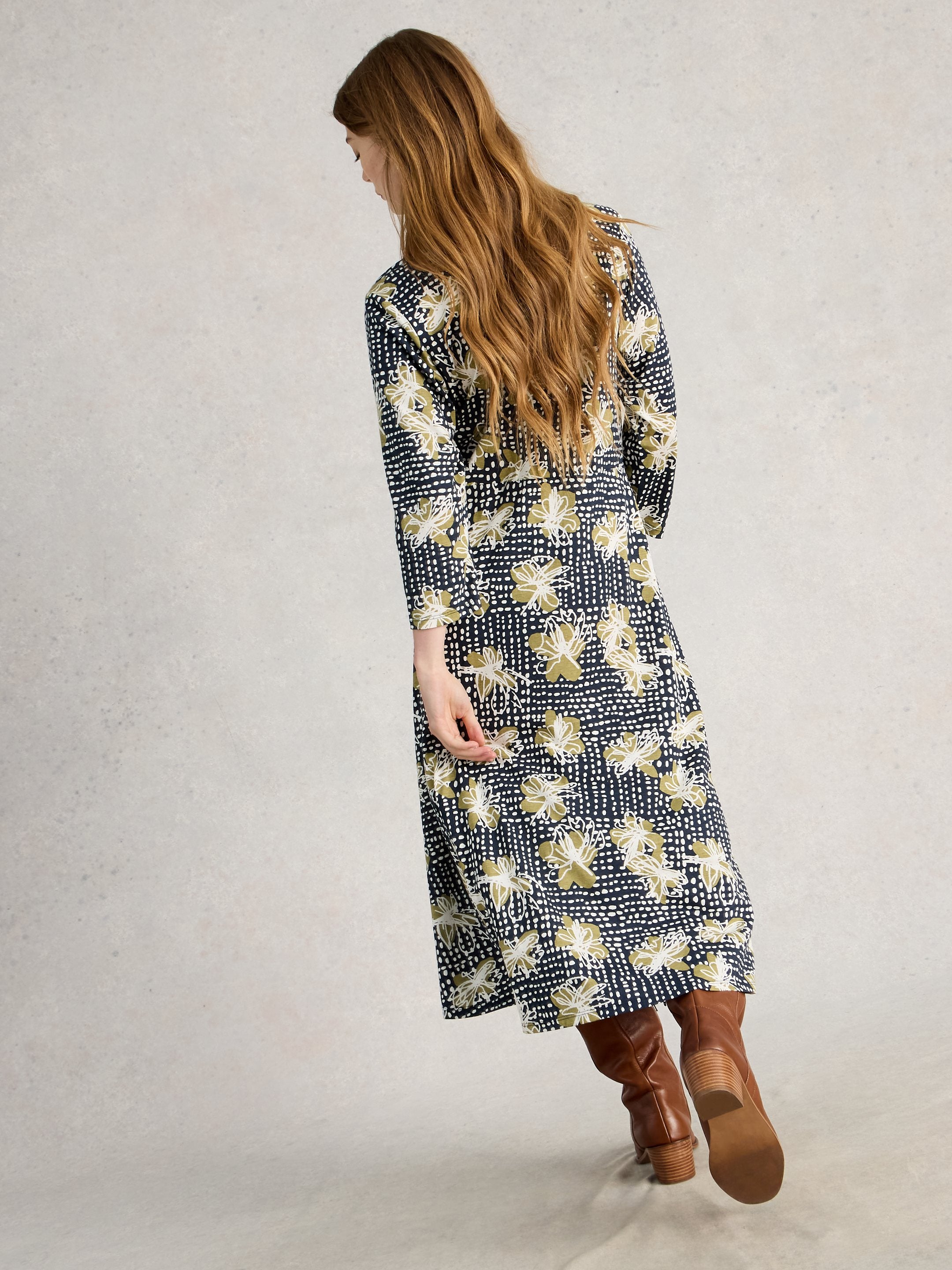 WHITE STUFF Women's Rua Jersey Shirt Dress - Navy Print