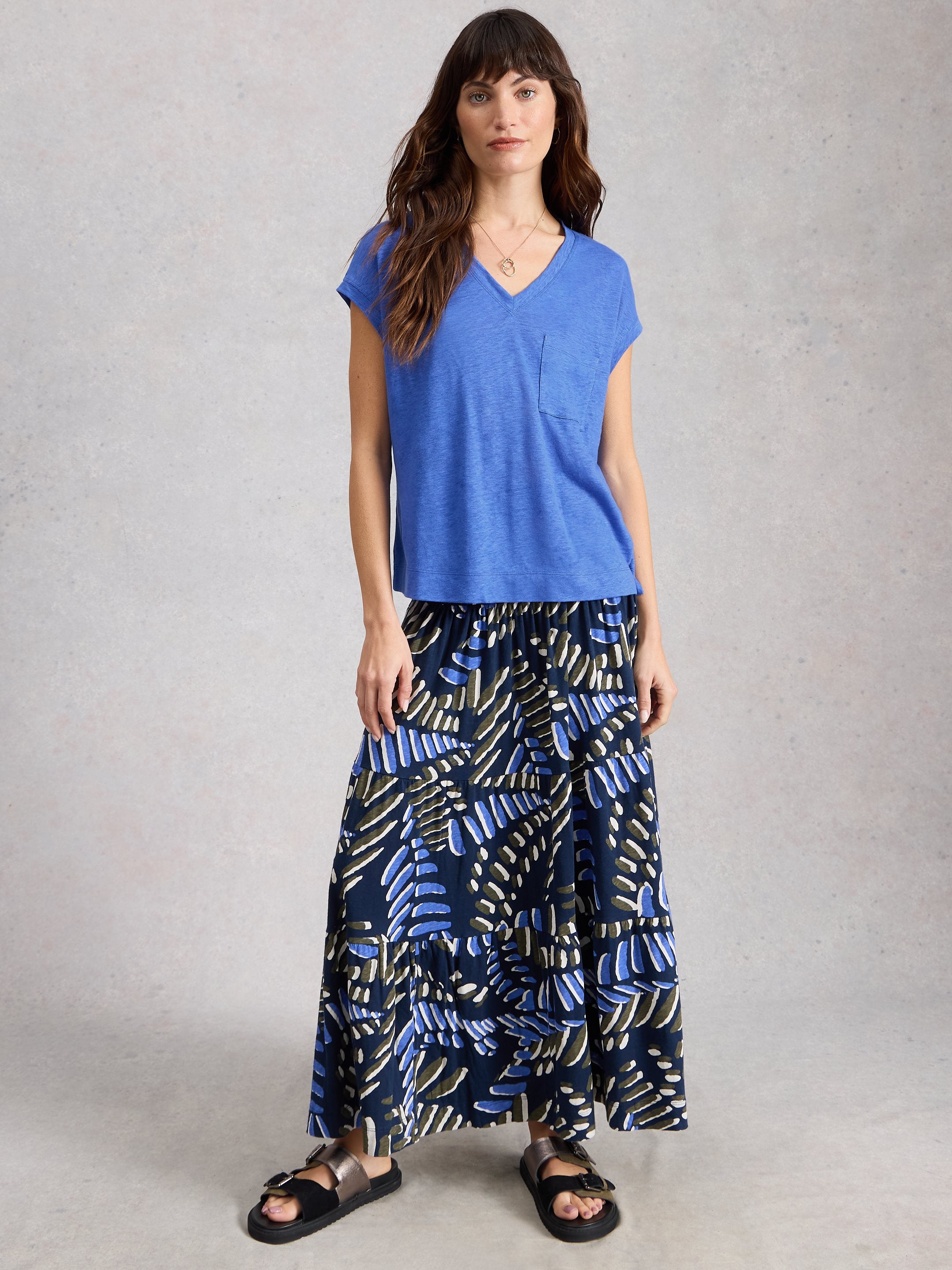 WHITE STUFF Iris Linen Tee - Bright Blue