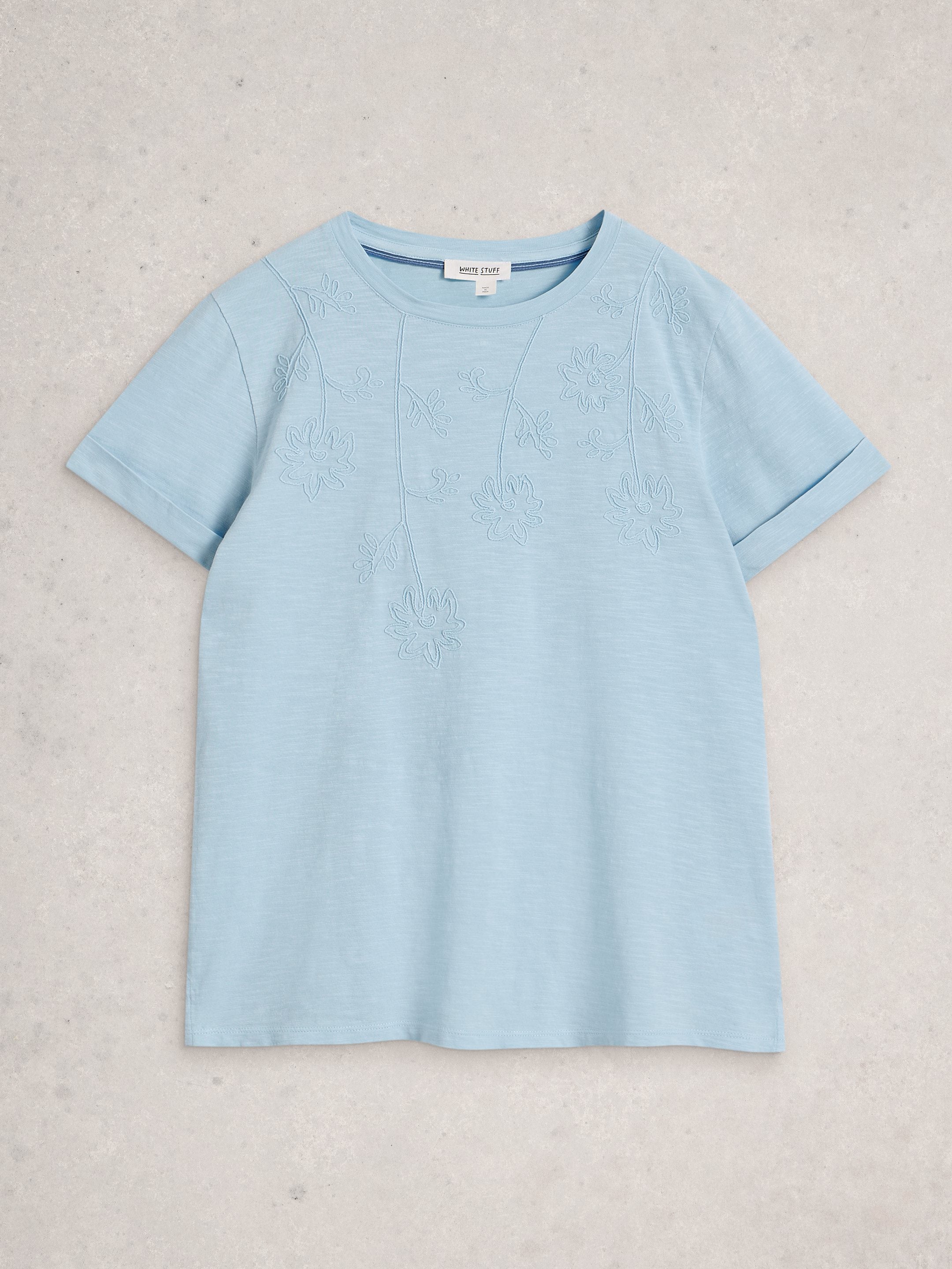 WHITE STUFF Women's Gina Embroidered Tee - Mid Blue