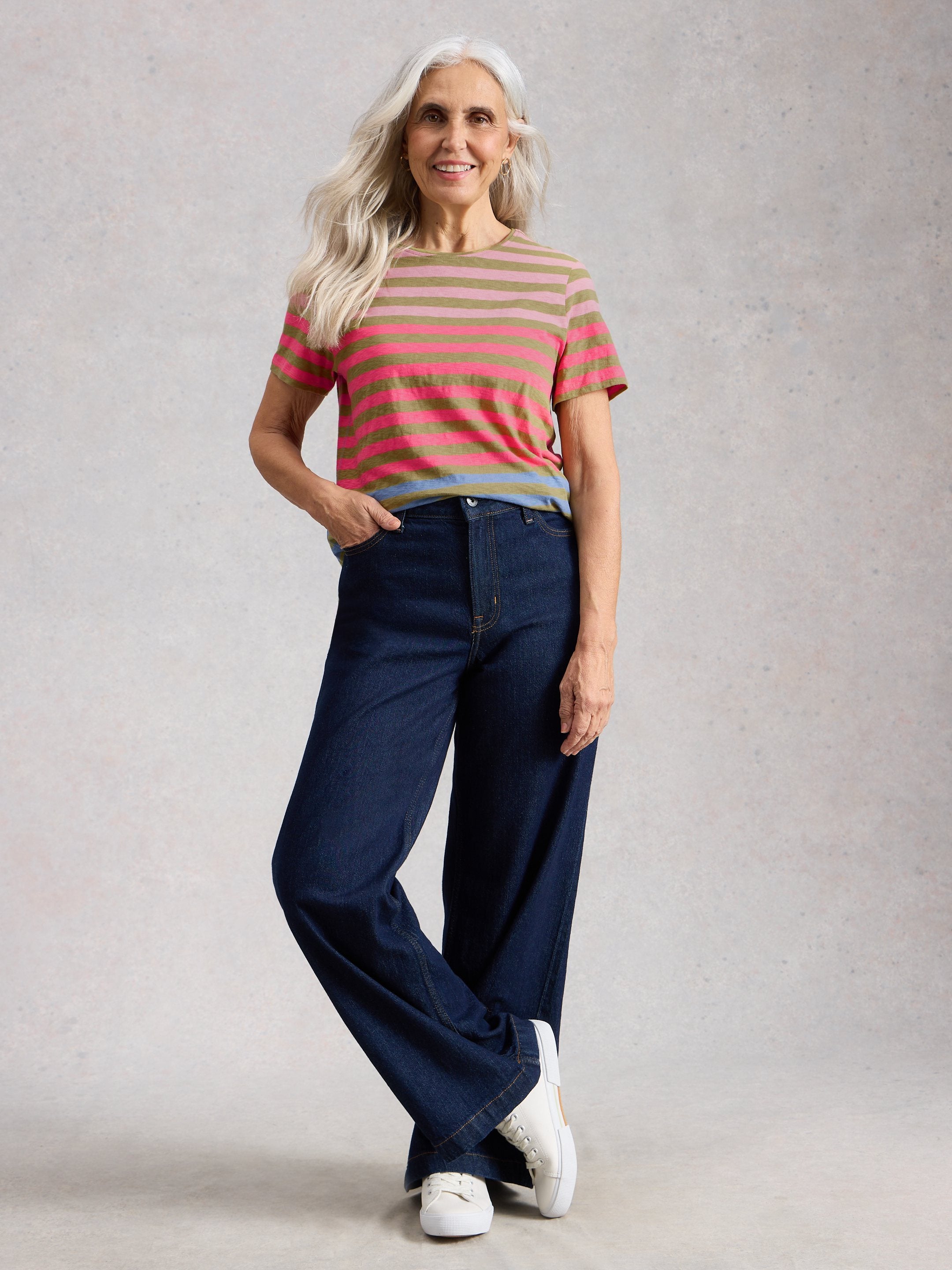 WHITE STUFF Abbie Striped T-Shirt - Green Multi