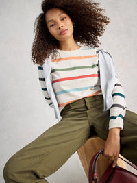 WHITE STUFF Women's Clara Long Sleeve Striped Tee - Ivory Multi