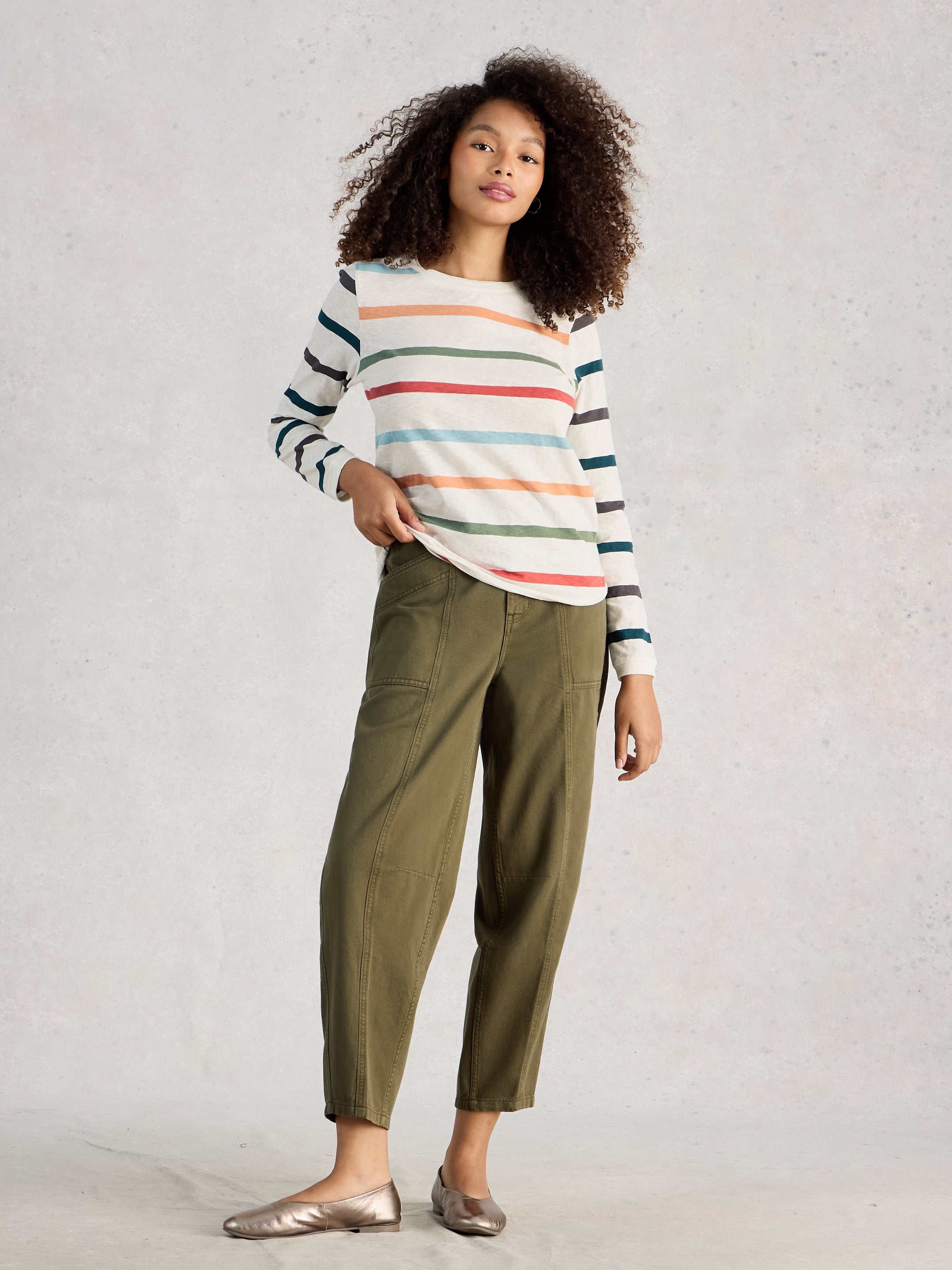 WHITE STUFF Women's Clara Long Sleeve Striped Tee - Ivory Multi