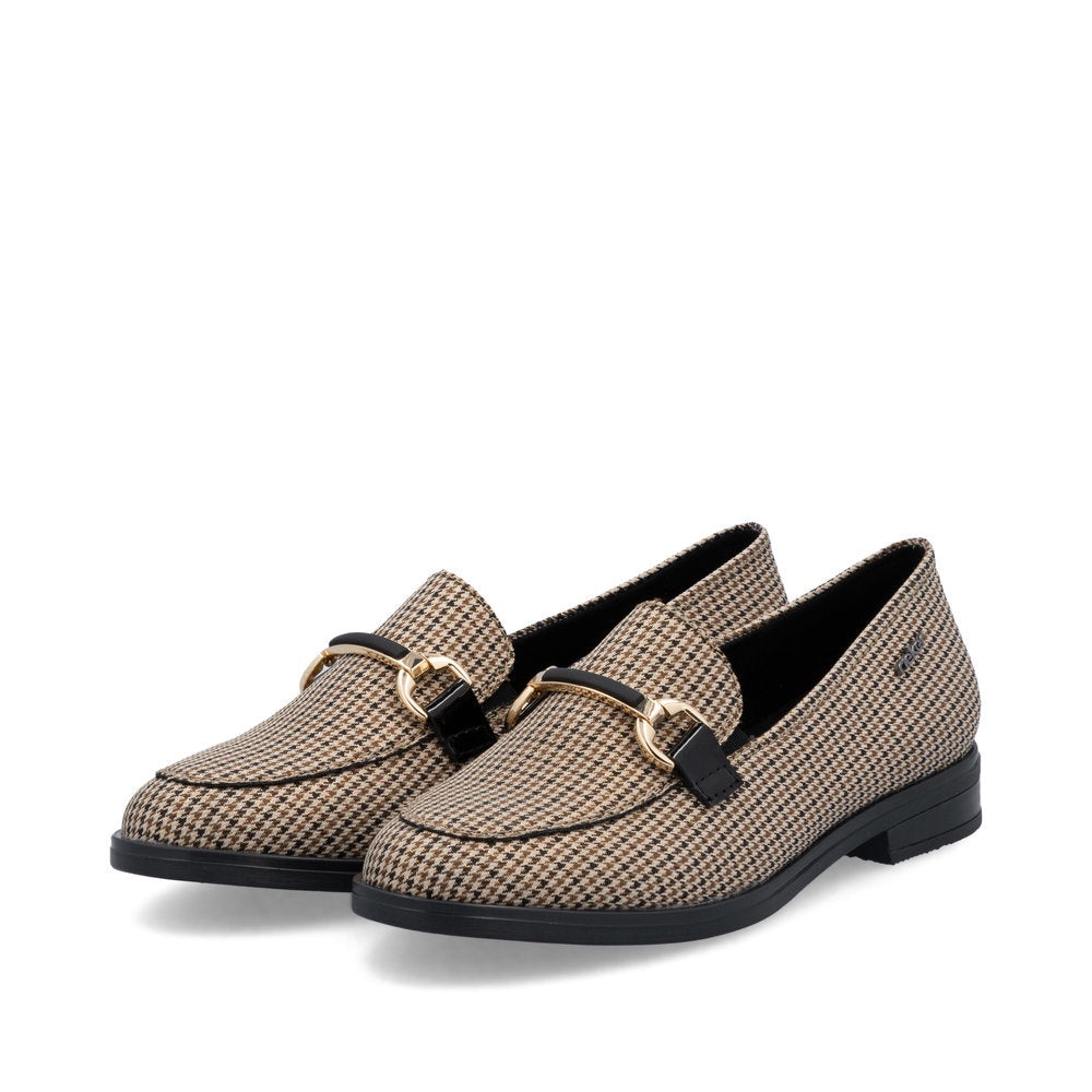 RIEKER Women's Loafers 46264 Katrin - Beige Plaid