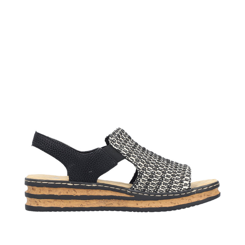 Rieker Women Sandal - 62971-00n - Black & White Multi