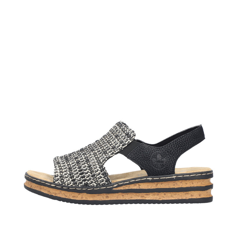 Rieker Women Sandal - 62971-00n - Black & White Multi