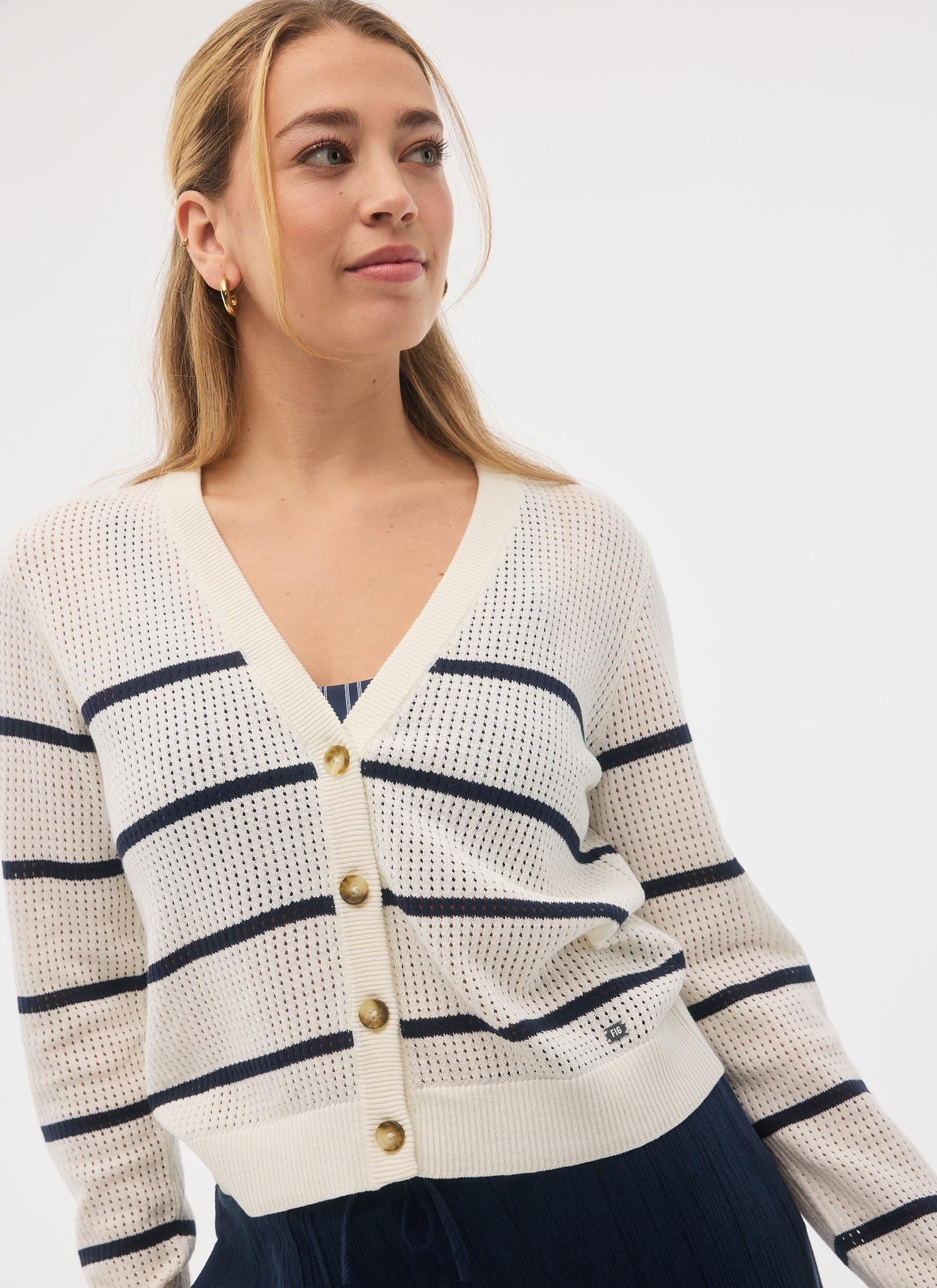 FIG Tess Cardigan - White-Night Stripe