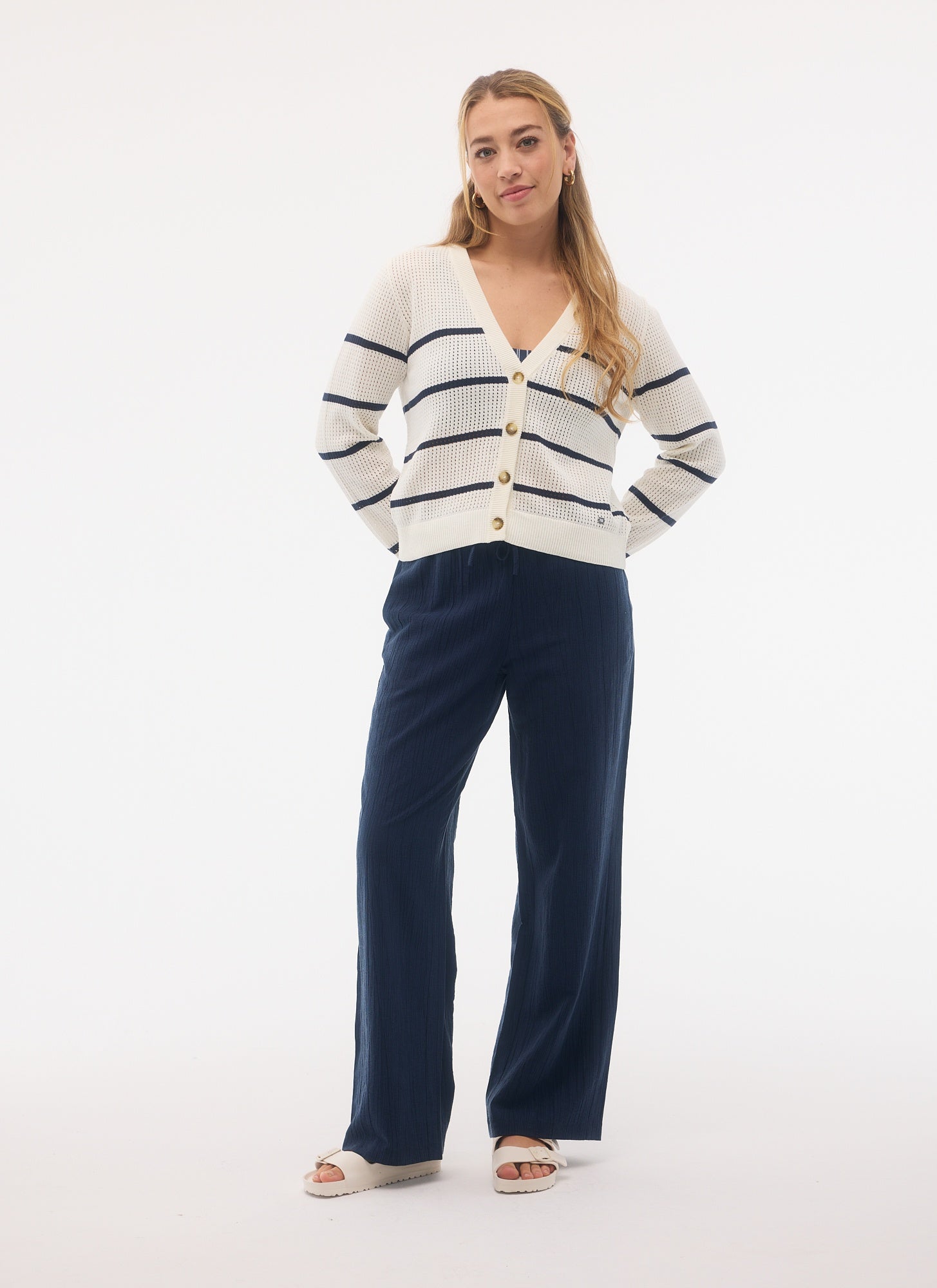 FIG Tess Cardigan - White-Night Stripe