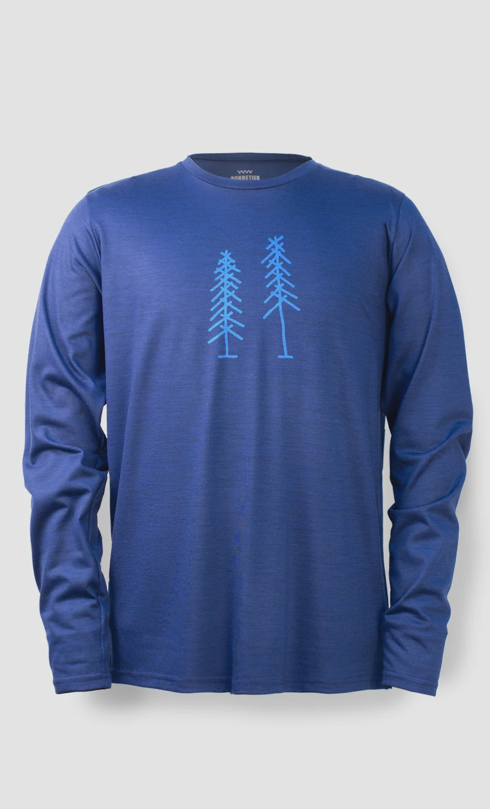 BONNETIER Men's Techcrew LS Merino Shirt - Heather Blue/Tree