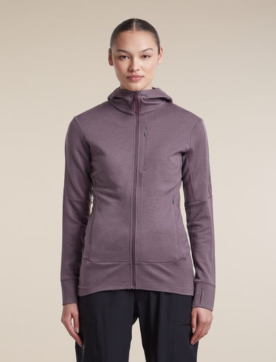 ICEBREAKER Women's M 260 Quantum Long Sleeve Zip Hoodie - Grey Plum