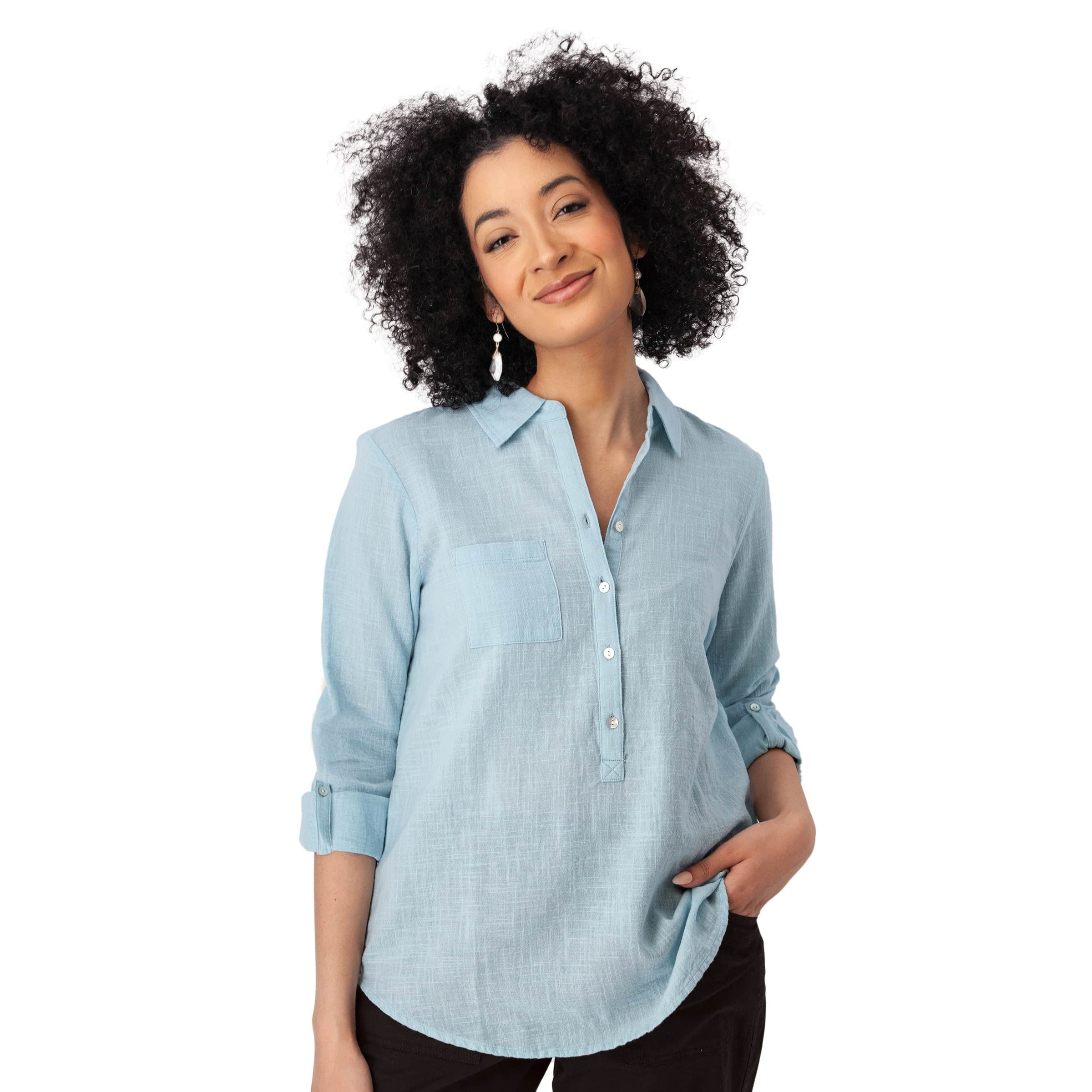 Aventura Laken Popover Top - Crystal Blue