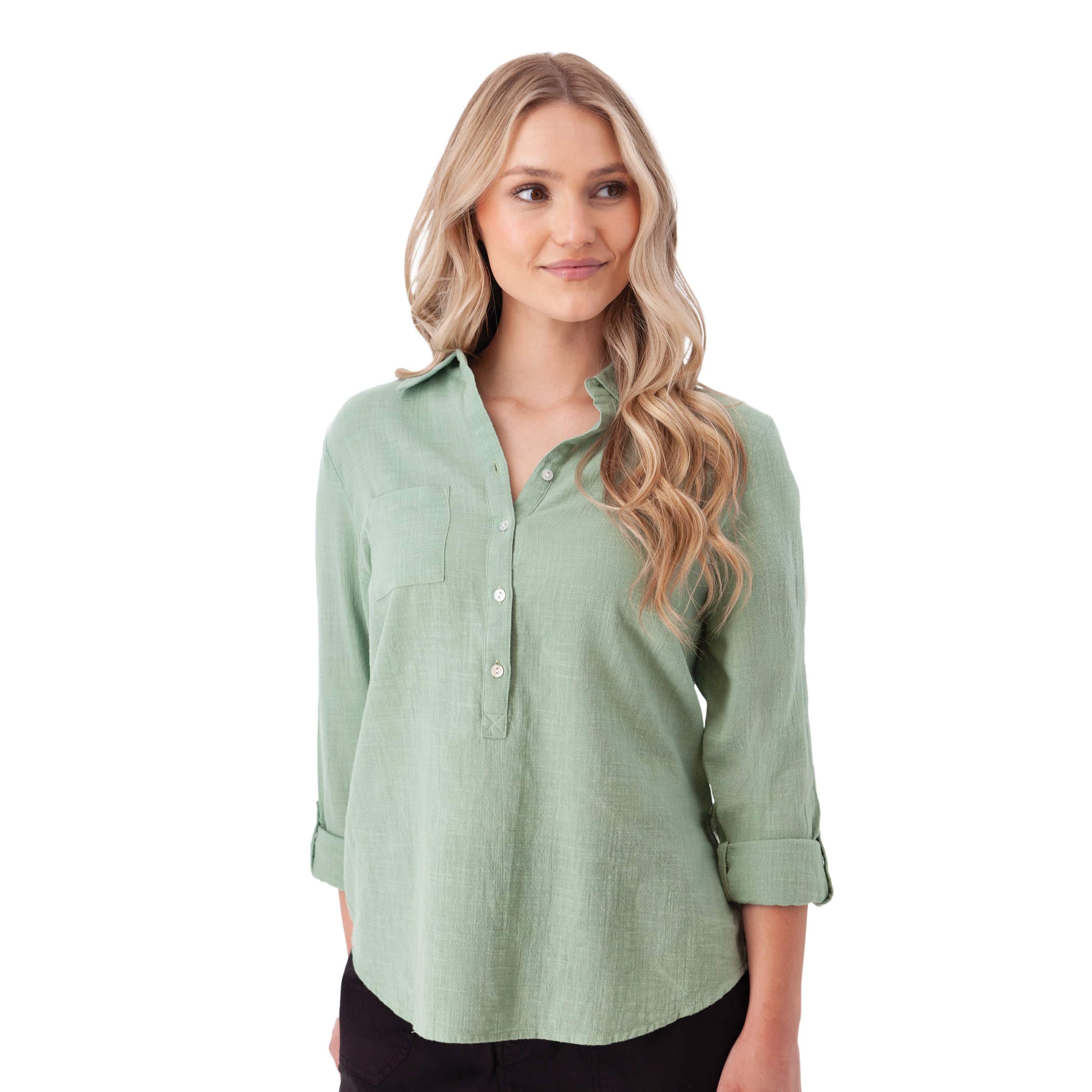 Aventura Laken Popover Top - Granite Green