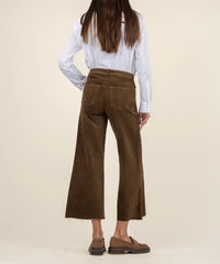 KUT Meg High Rise Fab Ab - Wide Leg Raw Hem Corduroy/Velvet- Brunette