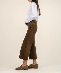 KUT Meg High Rise Fab Ab - Wide Leg Raw Hem Corduroy/Velvet- Brunette