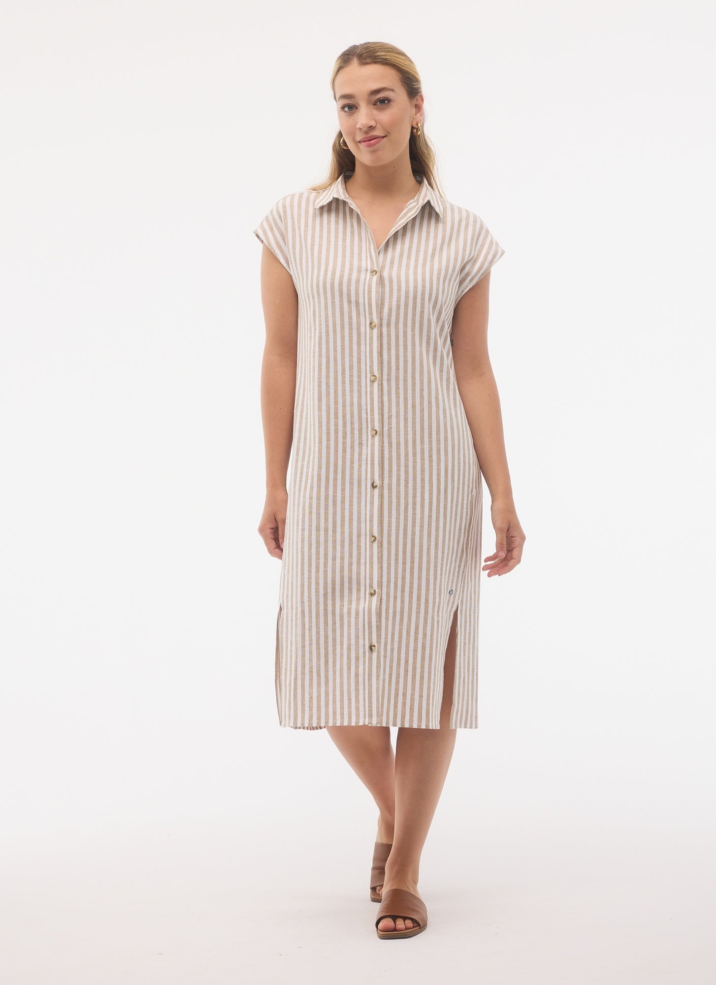 FIG Kelly Shirt Dress - Cabana Stripe Maple