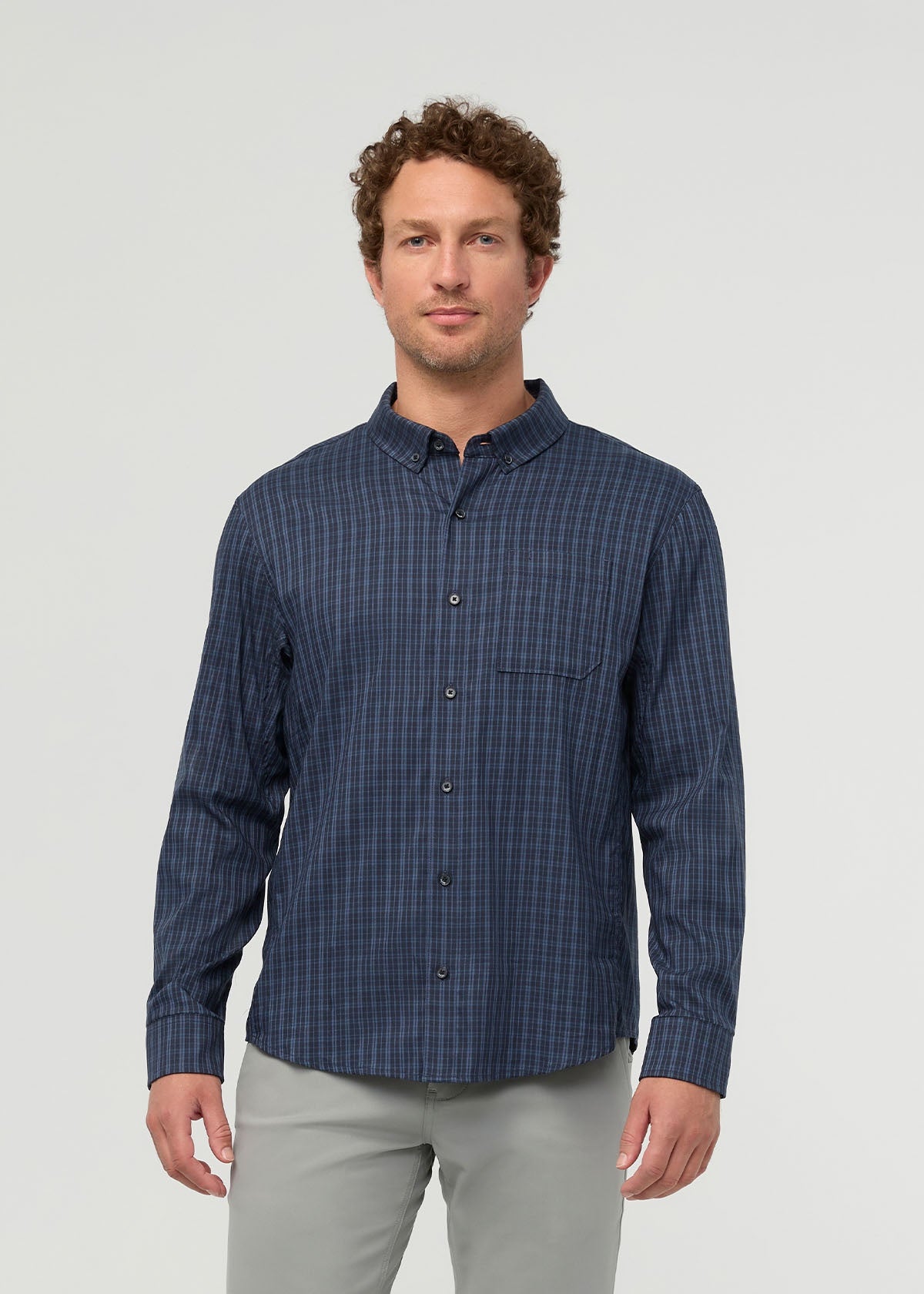 DUER Men's Cloudweight Twill One-Pocket Shirt - Navy Check