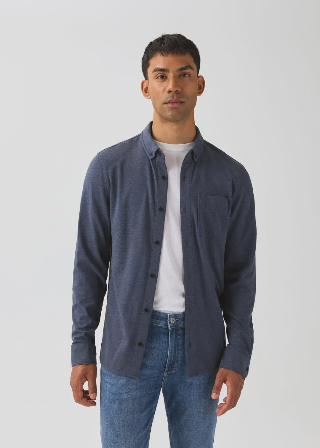 DUER Men's Performance Flannel Lite One-Pocket Shirt - Heather Navy