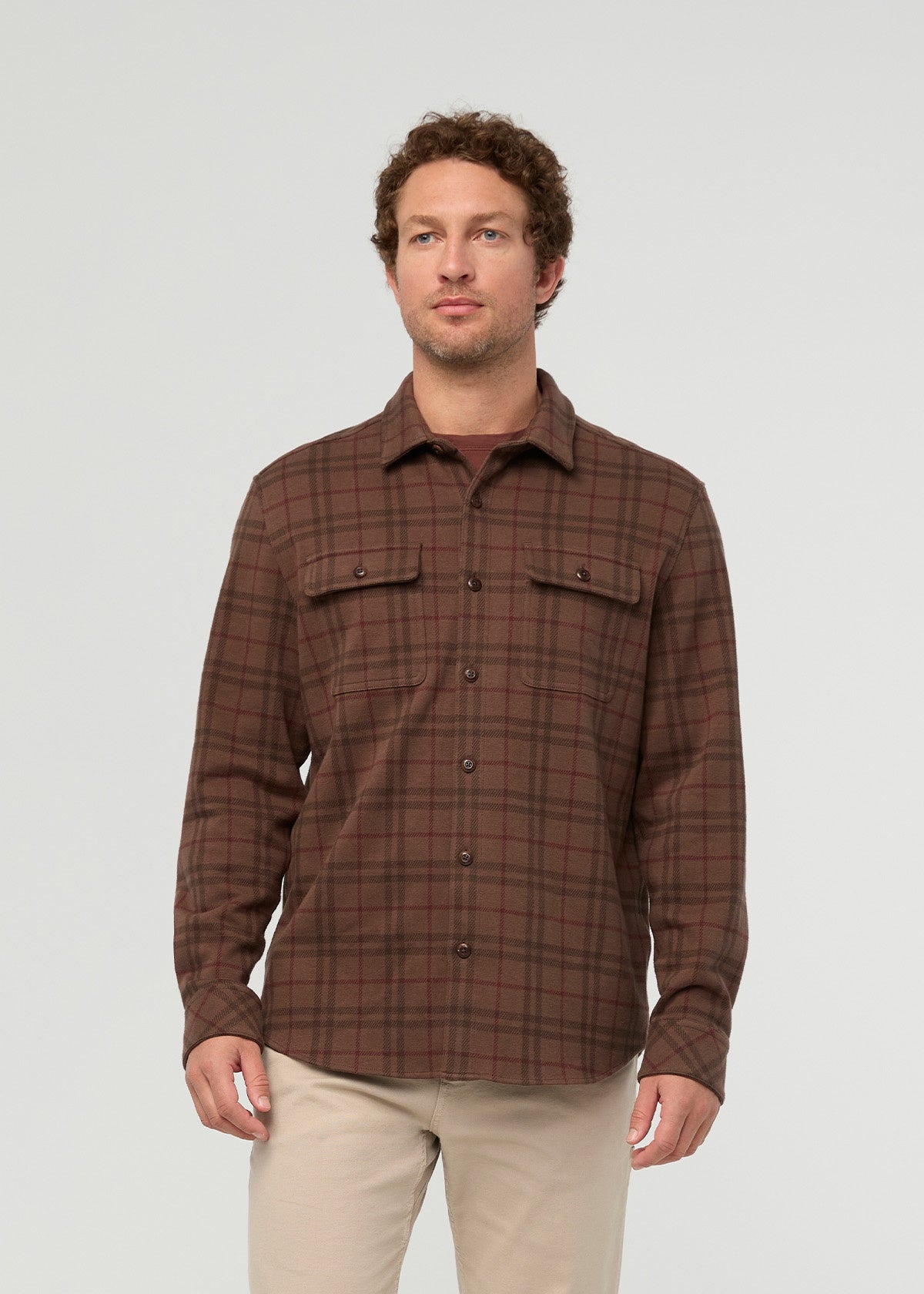 DUER Men's Performance Flannel Overshirt - Stout Plaid