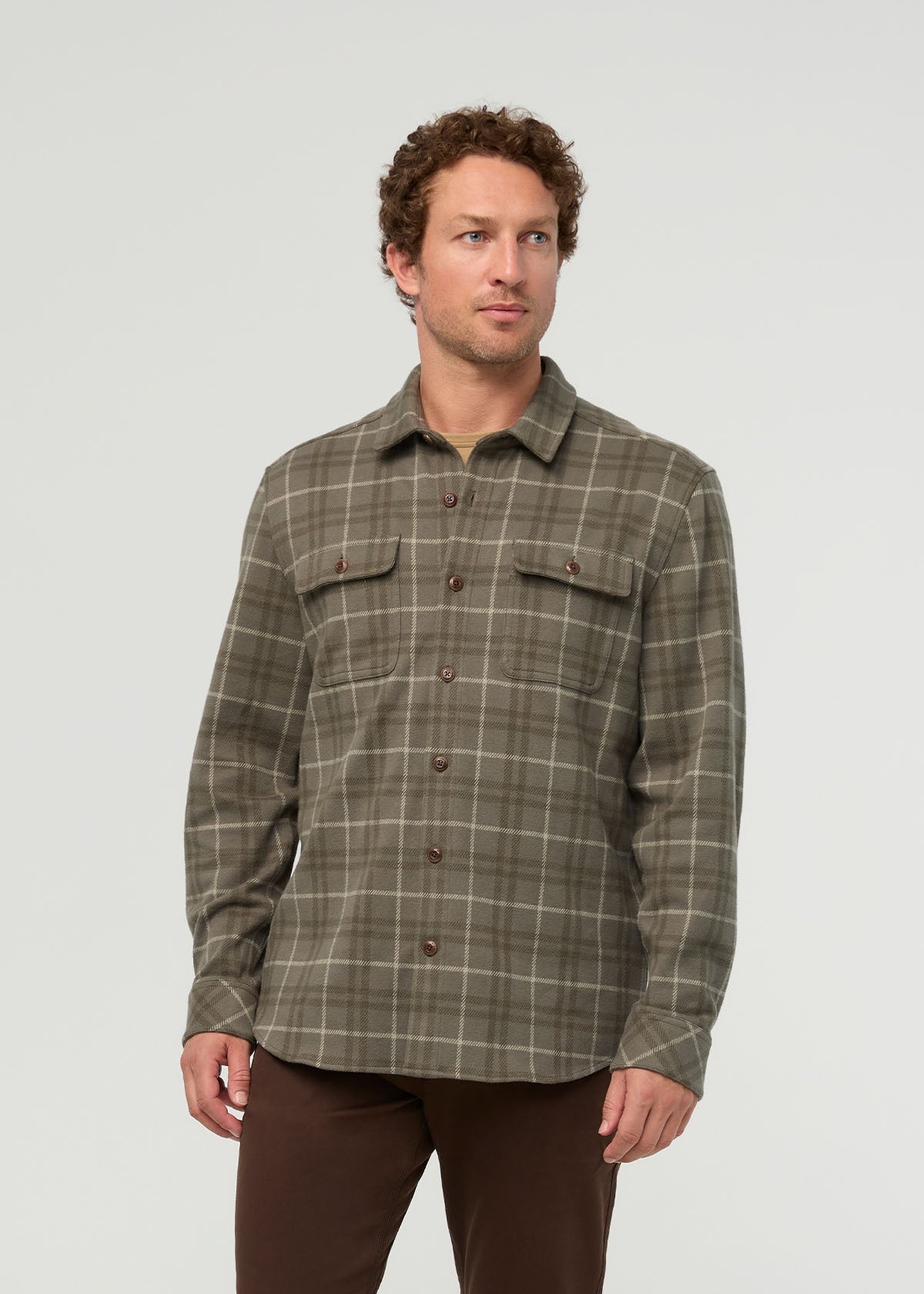 DUER Men's Performance Flannel Overshirt - Thyme Plaid