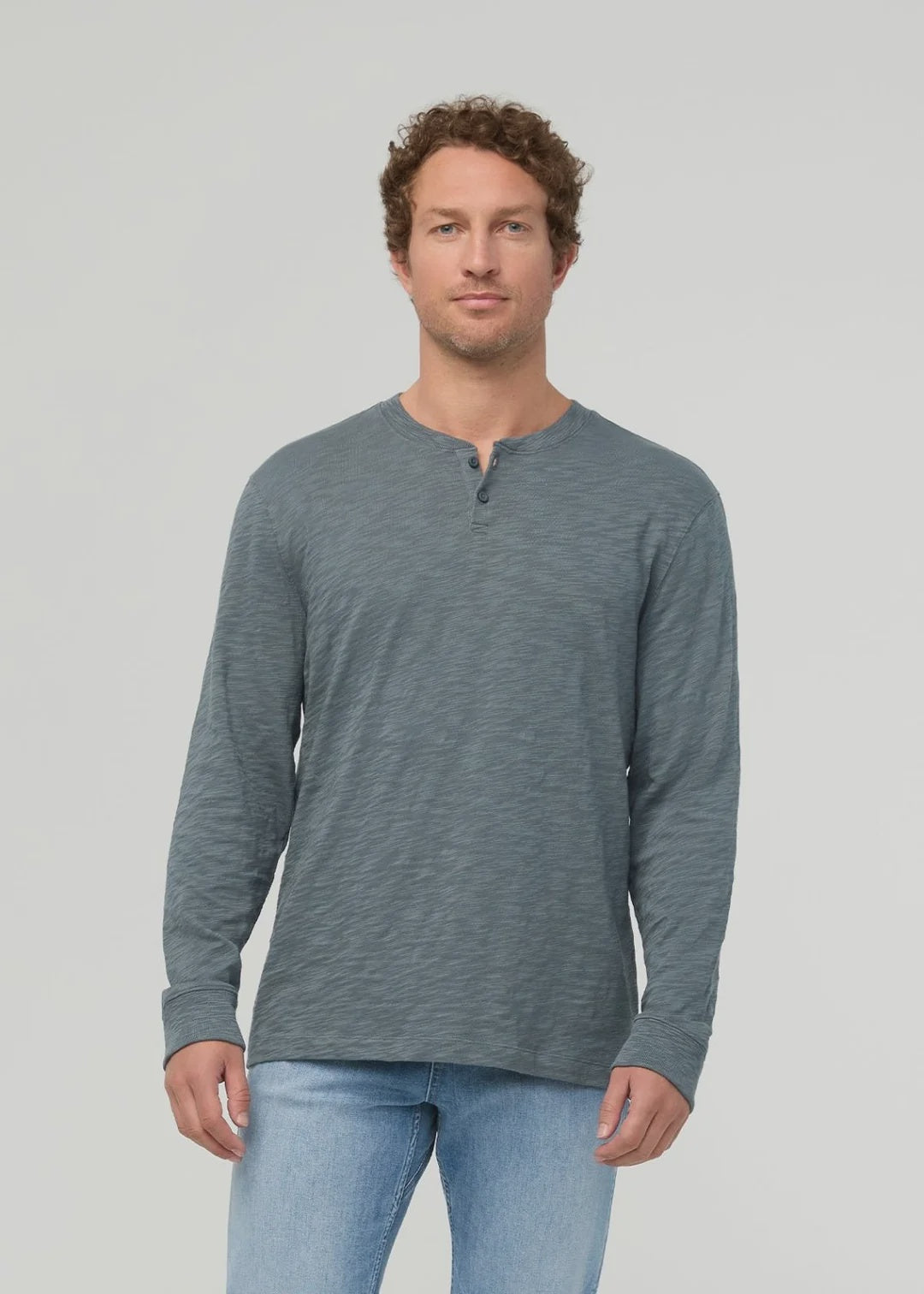 DUER Men's Midweight Slub Jersey Long Sleeve Henley - Slate Blue