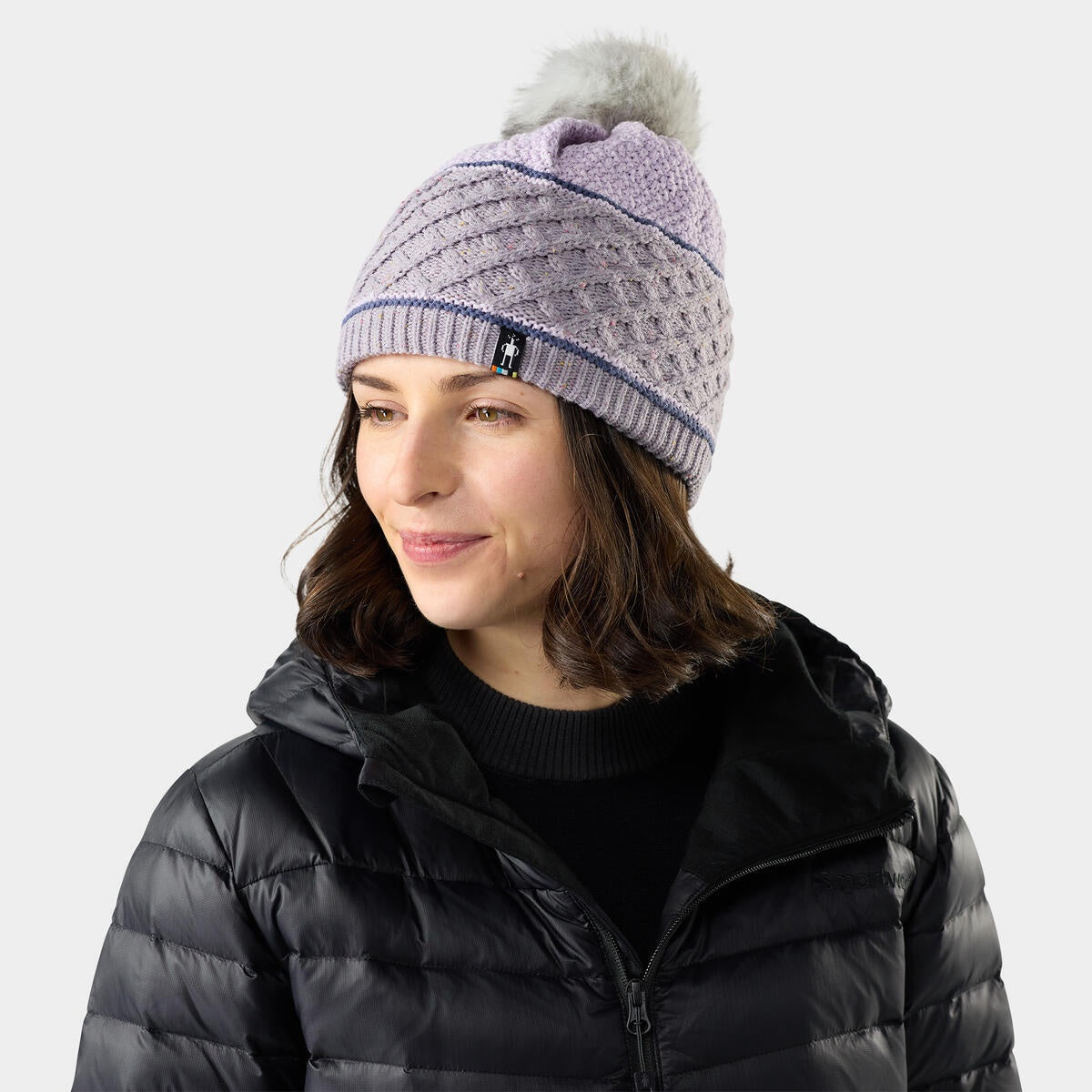 SMARTWOOL Cable Knit Pom Beanie Everyday - Purple Storm Donegal