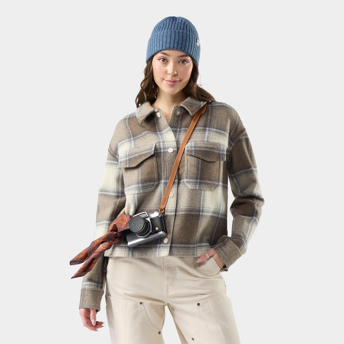 SMARTWOOL Women's Anchor Line Crop Jacket - Almond Plaid