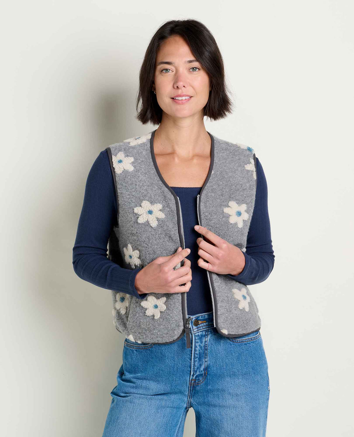 TOAD & CO Women's Sespe Sherpa Vest - Heather Grey Pattern